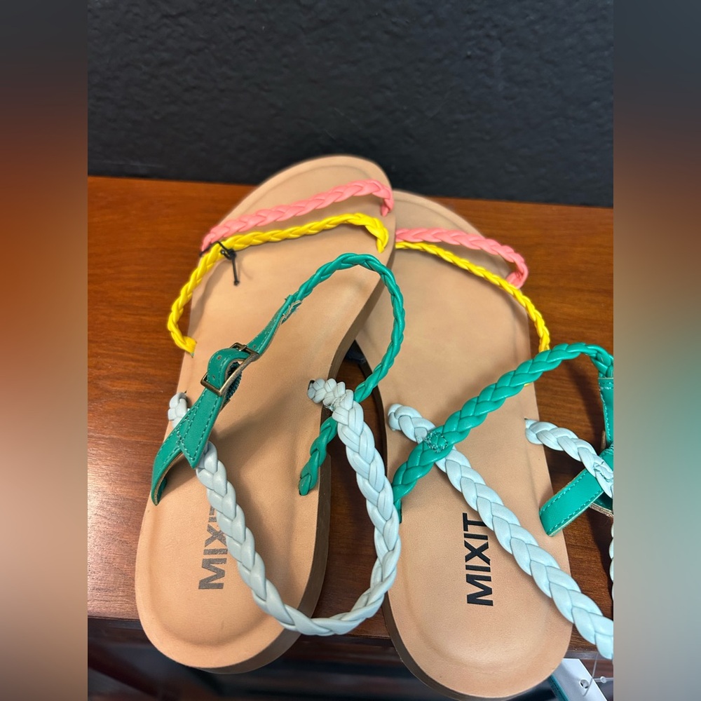 NWT Mix-it Multi color sandals coral, yellow, pink strappy braided Toms Kira - Picture 3 of 6